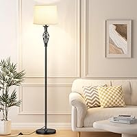 Vintage Floor Lamp with Linen Shade - 3 Color Temperature, Black, LED Bulbs, Foot Pedal Switch, Easy Assembly