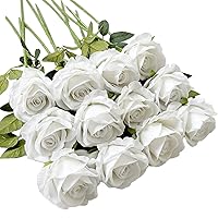 UKELER Artificial White Rose Flowers 12 Pcs Blossom Rose Flowers Silk Faux Roses with Stem Rose Bouquets for Home Decoration Wedding Party Garden Floral Roses Decor
