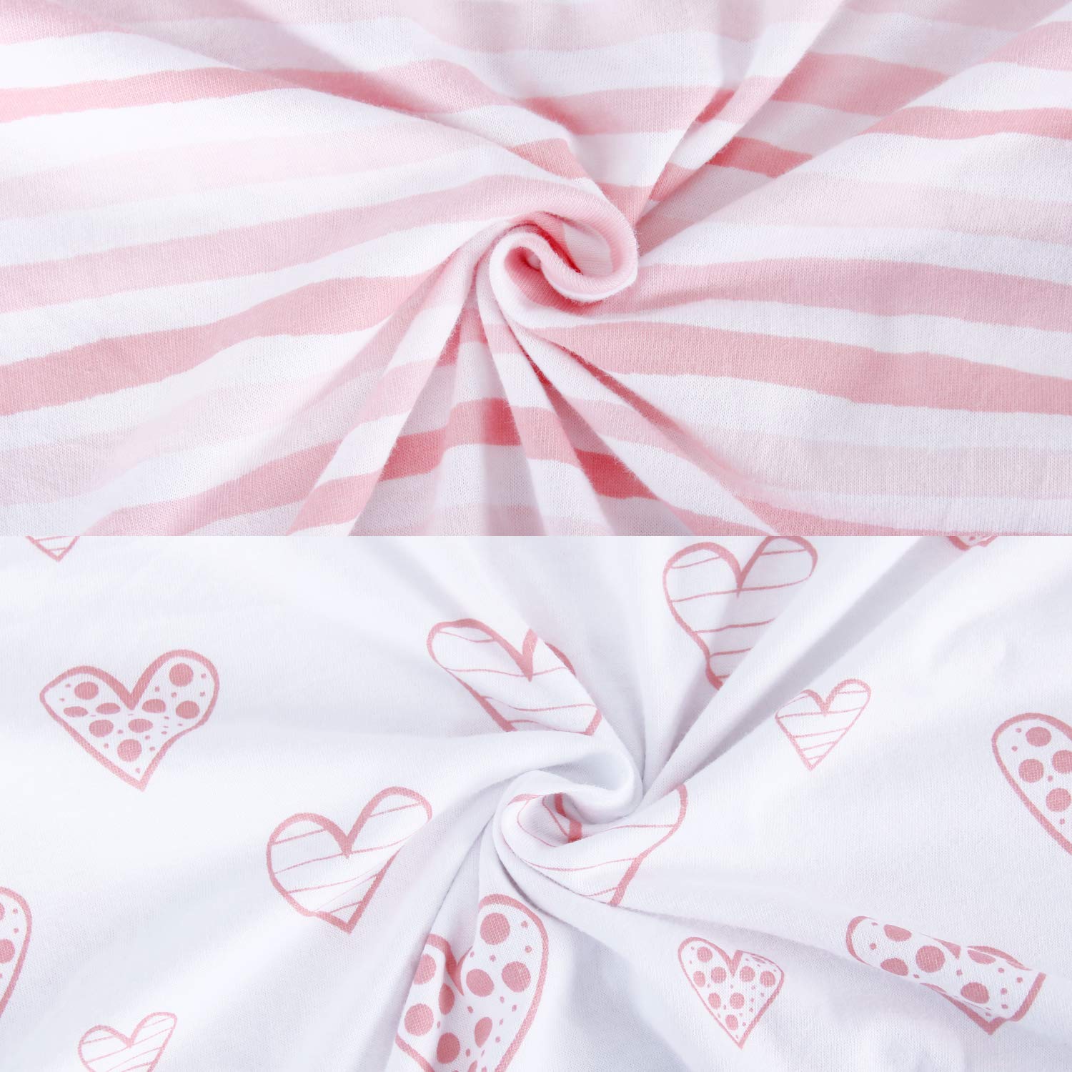 Square Playard/Playpen Mattress Pad Protector White & Fitted Sheets 2 Pack Mild Pink Stripes and Hearts Print, Perfect for 36 X 36 Portable Playard