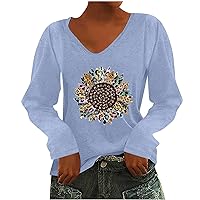 Heart Shaped Womens Tops Floral Printing Long Sleeves Shirt Pullover V Neck Fall Spring Tunic Tees Sweatshirt Top