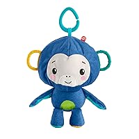 Fisher-Price Activity Monkey & Ball, 2-in-1 Plush take-Along Baby Toy with teether Accents