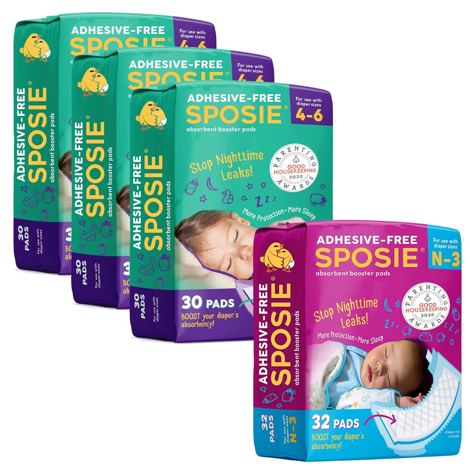 Sposie Diaper Booster Pads Gift Bundle for Girls and Boys | Overnight Diaper Leak Protection for Your Baby That's in-Between Sizes | 122 Total Non-Adhesive Pads, Fits Newborn Diapers to Size 4-6