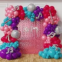 Music Balloon Arch Garland Kit 135PCS Disco Ball Hot Pink Purple Blue Balloons Musical Note Guitar Microphone Mylar Balloon for Singers Music Fans Birthday Concert Karaoke Party Decorations