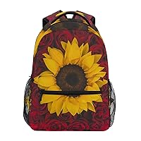 ALAZA Sunflower Red Rose Flower Backpack for Women Men,Travel Trip Casual Daypack College Bookbag Laptop Bag Work Business Shoulder Bag Fit for 14 Inch Laptop