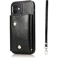 Leather Case Compatible with iPhone 12, Compatible with iPhone 12Pro, Wallet Case with Card Slots and Kickstand Shockproof Case Cover for iPhone 12/12 Pro, 6.1 inch (Color : Black)