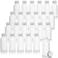 JUVITUS 1 oz / 30 ml High Shine Gloss White Glass Boston Round Bottle with Metal Screw Cap (24 pack)