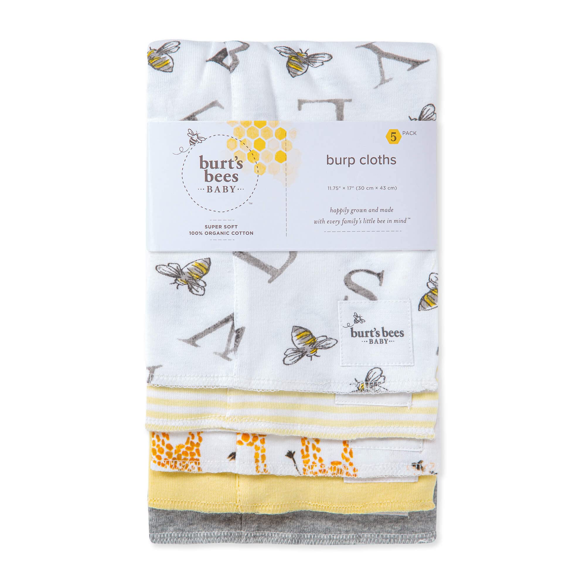 Burt's Bees Baby - Burp Cloths, 5-Pack Extra Absorbent 100% Organic Cotton Drool Cloths