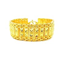 20 mm Band Lai Thai 22K 23K 24K Thai Yellow Gold Plated Bangle Bracelet 7.5 inch Women,Men's Jewelry