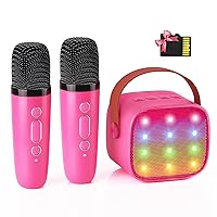 Karaoke Machine for Kids Toys, Portable Bluetooth Speaker with 2 Wireless Microphones,18 Pre-Loaded Songs, Birthday Gifts for Girls 4, 5, 6, 7, 8+ Years Old Toddler Teens (Hotpink)