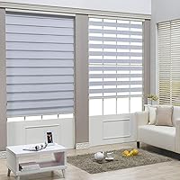 HTTMT- Zebra Roller Blinds [(W) 24“ x (H) 72”] White, Cordless, Dual Layer Shades, Sheer or Privacy Light Control, Day and Night Window Drapes, Easy to Install, Striped Dove [P/N: ET-ZB-W-24]