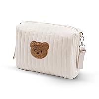 Makeup Bag, Quilted Cosmetic Bag, Cute Flora Makeup Bag, Large Aesthetic Travel Organizer for Travel Essentials, Diapers (Off White, 05) (Off White-Big Bear)