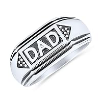 Bling Jewelry Personalize Men's Word Statement Band Signet DAD Ring For Father Day Gift Oxidized Black Silver Tone Stainless Steel