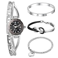 OIDEA Women's Wrist Watch Bracelet Set: 4 Piece Waterproof Analog Quartz Wrist Watch Heart Beaded Bracelets Infinity Bracelet Diamond Bangle Bracelet Valentine's Day Gift for Her