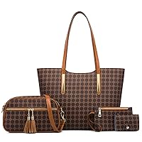 Women Fashion Synthetic Leather Handbags Tote Bag Wave Point Shoulder Bag Top Handle Satchel Purse Set 4pcs