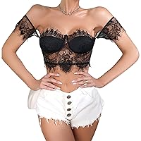 Women's Fashion Lace Semi Sheer Corset Summer Off The Shoulder Wrap Bustier Ladies Sexy Going Out Party Backless Camisole
