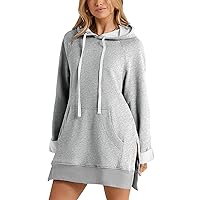 The Warmy Oversized Hoodie Dress, First Ones Oversized Hoodies, Women's Casual Pullover Long Sleeve Split Hem