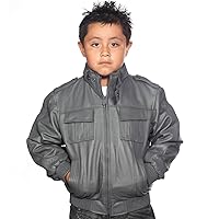 Fashion Long Neck Children's leather Jacket in Brown , Grey and Black sizes XS-2XL