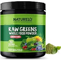 Raw Greens Superfood Powder - Unsweetened - Boost Energy, Detox, Enhance Health - Organic Spirulina - Wheat Grass - Whole Food Nutrition from Fruits and Vegetables - 30 Servings