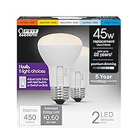 Feit Electric R20 LED Light Bulb, 45W Equivalent, Dimmable, Color Selectable 6-Way, E26 Medium Base, 90 CRI, 450 Lumens, Damp Rated Flood Light, 22-Year Lifetime, R20DM/6WYCA/2, 2 Pack