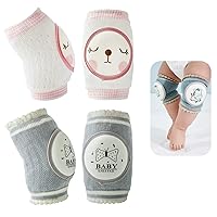 2 Pairs Baby Knee Pads for Crawling Breathable Elastic Cotton Crawling Knee Pads Cute Unisex Baby Knee Protector with Sponge Pad for Baby Toddler (Rabbit & Grey)