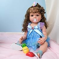 TERABITHIA 22 Inches Cute Alive Rooted Curly Hair Lifelike Reborn Baby Doll Crafted in Vinyl Full Body Realistic Newborn Princess Toddler Girl Dolls Look Real Bath Toy Anatomically Correct