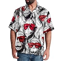 Hawaiian Shirt for Men Casual Button Down, Quick Dry Holiday Beach Short Sleeve Shirts Red Sunglasses Monkey,S