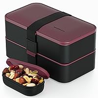 Bentoheaven Premium Bento Box Adult Lunch Box with Compartments for Women & Men, Set of Utensil & Chopsticks & Dip Container, Cute Japanese Kids Bento Lunch Box, Microwavable (Very Berry)