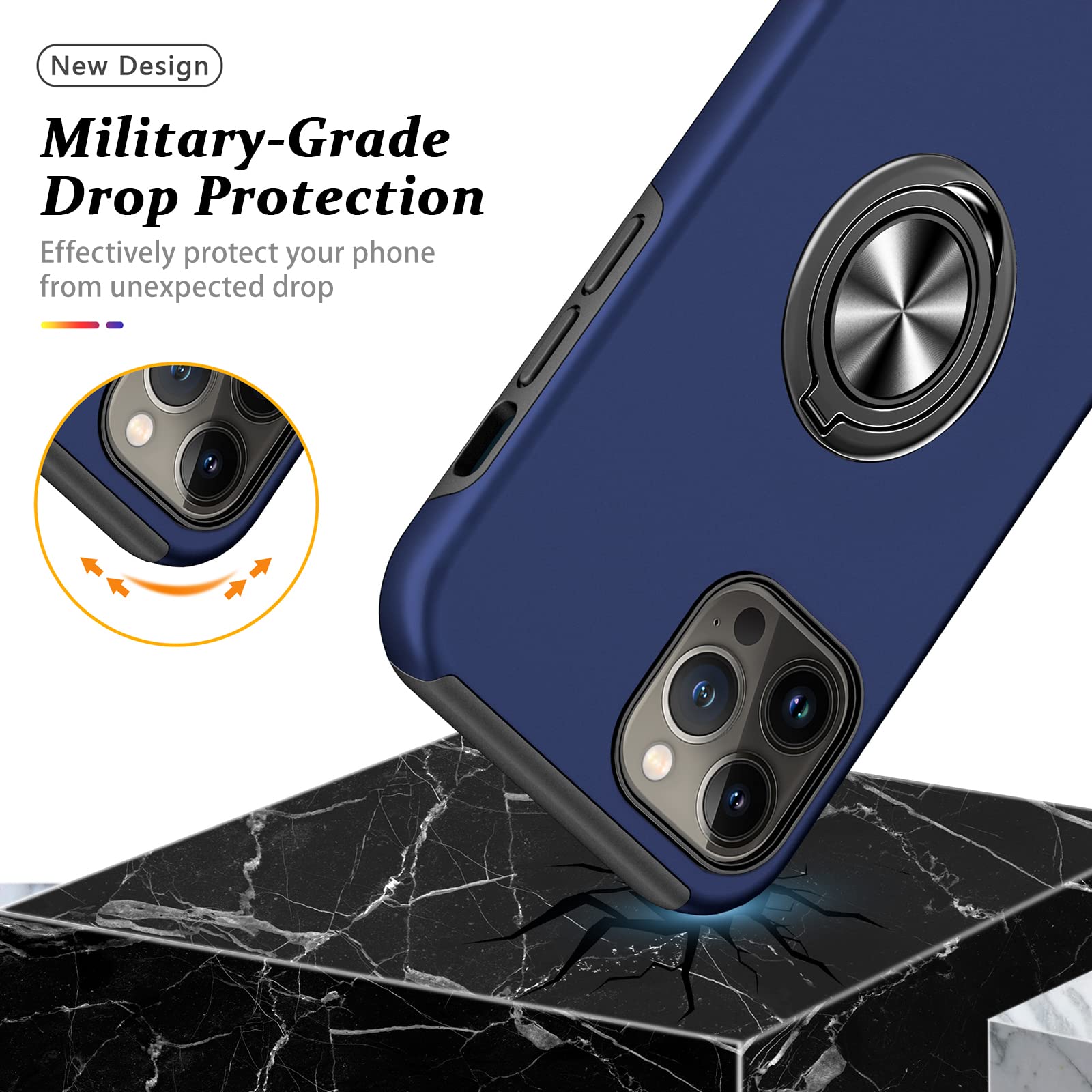PELEPUES Shockproof Case for iPhone 15 Pro 6.1'', [Embedded Finger Ring] Military Grade Phone Case Cover with Reinforced Metal Stand Kickstand [Support Magnetic Car Holder] for iPhone 15 Pro, Blue