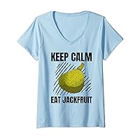 Womens Keep Calm Eat Jackfruit Vintage Grunge Jackfruit Lover V-Neck T-Shirt