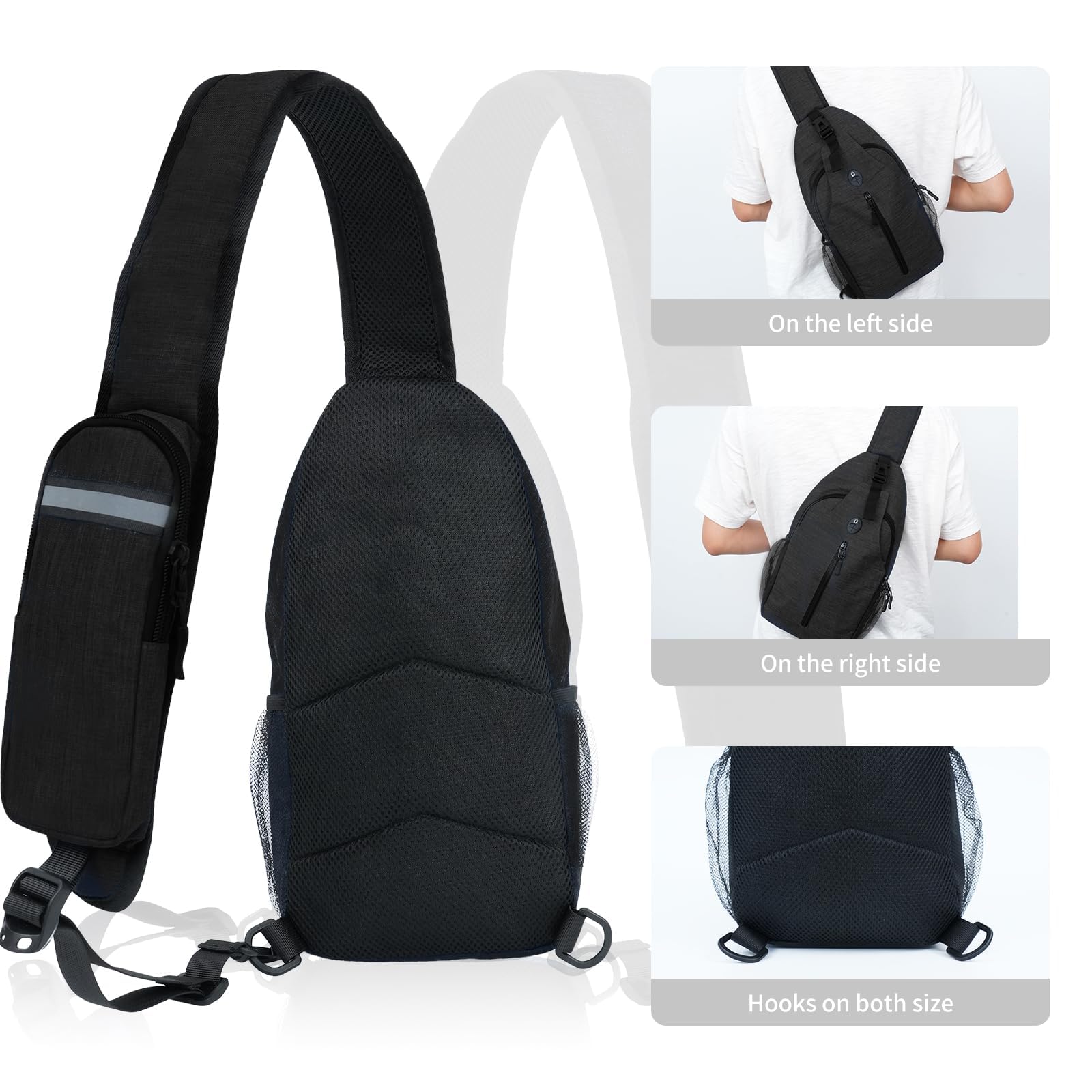 Sling-Bag Crossbody-Bag Women-Men Backpack-Daypack - Hiking Chest Travel with Water Bottle Pocket Portable Hiking Daypacks for Women Black