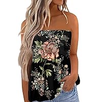Tube Tops for Women Ladies Summer Fashion Bustier Top Cute Sexy Strapless Shirts Floral Print Sleeveless T-Shirt
