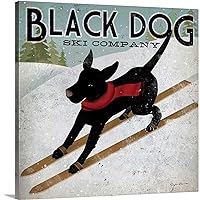Black Dog Ski Canvas Wall Art Print, Skiing Artwork