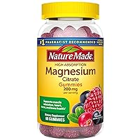 Nature Made High Absorption Magnesium Citrate 200 mg per serving, Dietary Supplement for Muscle, Nerve, Bone and Heart Support, 60 Gummies, 30 Day Supply