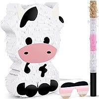 3 Pcs Cow Dog Frog Panda Pinata Farm Birthday Party Favors Decorations Supplies Include Large Pinata, Stick, Paper Blindfolds for Barnyard Theme Country Outdoor Party Games for Kids (Cow)