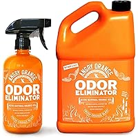 ANGRY ORANGE Pet Odor Eliminator for Strong Odor - Pack of 2 Citrus Deodorizers for Dog or Cat Urine Smells on Carpet, Furniture & Floors - 24 oz & 1 Gallon (Refill) - Puppy Supplies