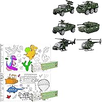Hautton Diecast Military Toy Vehicles Bundle with Kids Coloring Roll