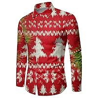 Christmas Shirts for Men Long Sleeve Ugly Santa Claus Button Down Shirts Hawaiian Shirt Funny Costume Shirts for Party(White#04,XXXL)