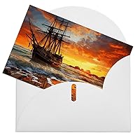 Greeting Cards with Envelopes Blank Greeting Card Pirate Ship in The Sunset Thank You Card Note Cards for Party Folding Blank Card for Birthday Blank Greeting Note Cards Invitations Card 8