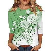 Ladies Tops and Blouses, Women's Fashion Daily Versatile Casual Round Neck Three Quarter Sleeve Printed Top