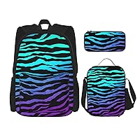 NEZIH Purple Blue Green Camouflage Zebra Stripes Print Durable, Lightweight, Large Bookbag Adjustable Straps Backpack with Lunch Box And Pencil Case,