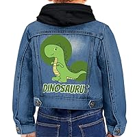 Cute Dinosaur Print Toddler Hooded Denim Jacket - Cute Jean Jacket - Graphic Denim Jacket for Kids