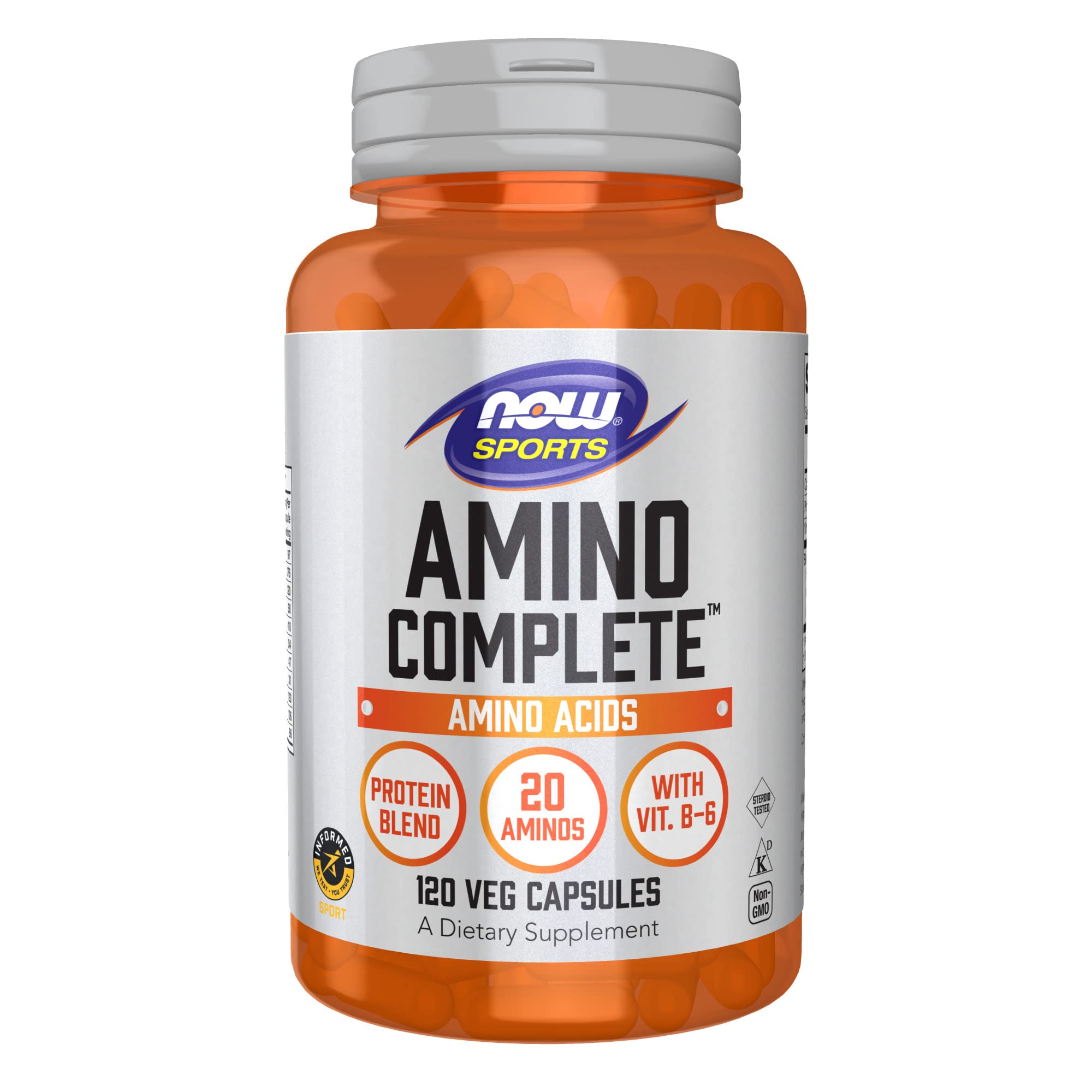 NOW Sports Nutrition, Amino Complete™, Protein Blend With 21 Aminos and B-6, 120 Veg Capsules