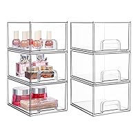6 Pack Stackable Storage Drawers, 4.4'' Tall Acrylic Bathroom Makeup Organizers,Clear Plastic Storage Bins For Vanity, Undersink, Kitchen Cabinets, Pantry Organization and Storage