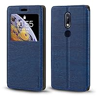 Nokia 7.1 Case, Wood Grain Leather Case with Card Holder and Window, Magnetic Flip Cover for Nokia 7.1
