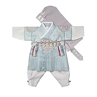 Bright Blue Patch Hanbok Baby Boy Korea Traditional Clothing Prince Design 100th days - 8 Ages Dol Party NA187H