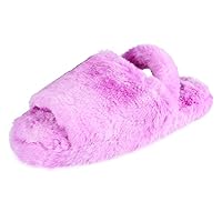 Jessica Simpson Girl's Plush Faux Fur Slip on House Slippers with Memory Foam