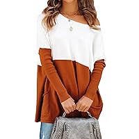 PRETTYGARDEN Womens Two Tone Drop Shoulder Patched Pocket Color Block Oversized Sweater