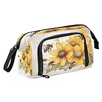 Bee Yellow Pencil Case Large Capacity Pencil Pouch Bag with Compartmens Pen Bag Case Portable Stationery Bag Pencil Organizer for School Girls Boys Men Women Office