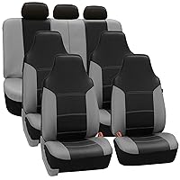 FH Group Royal PU Leather Car Seat Covers Airbag & Split (4 High Back Bucket Cover, 1 Split Bench Cover) - Universal Fit for Cars Trucks and SUVs (Gray/Black) PU103217