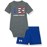 Under Armour Boys Outdoor Set, Cohesive Pants & Top Tshirt And Short Set, Pitch Gray Icon Flag, 7 US